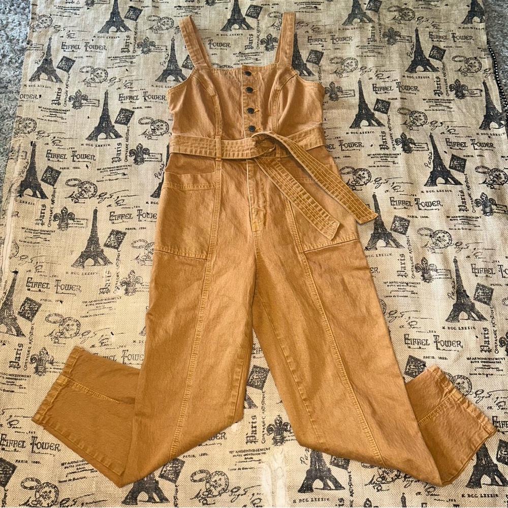 Universal Thread NWOT! Mustard Yellow Duck Stretch Denim Overalls Romper Size 2